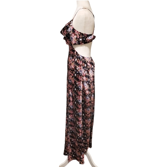 Mable Cut Out Dress Womens Size Large Multi Floral Cowl Neck Backless Maxi Dress - Picture 4 of 16